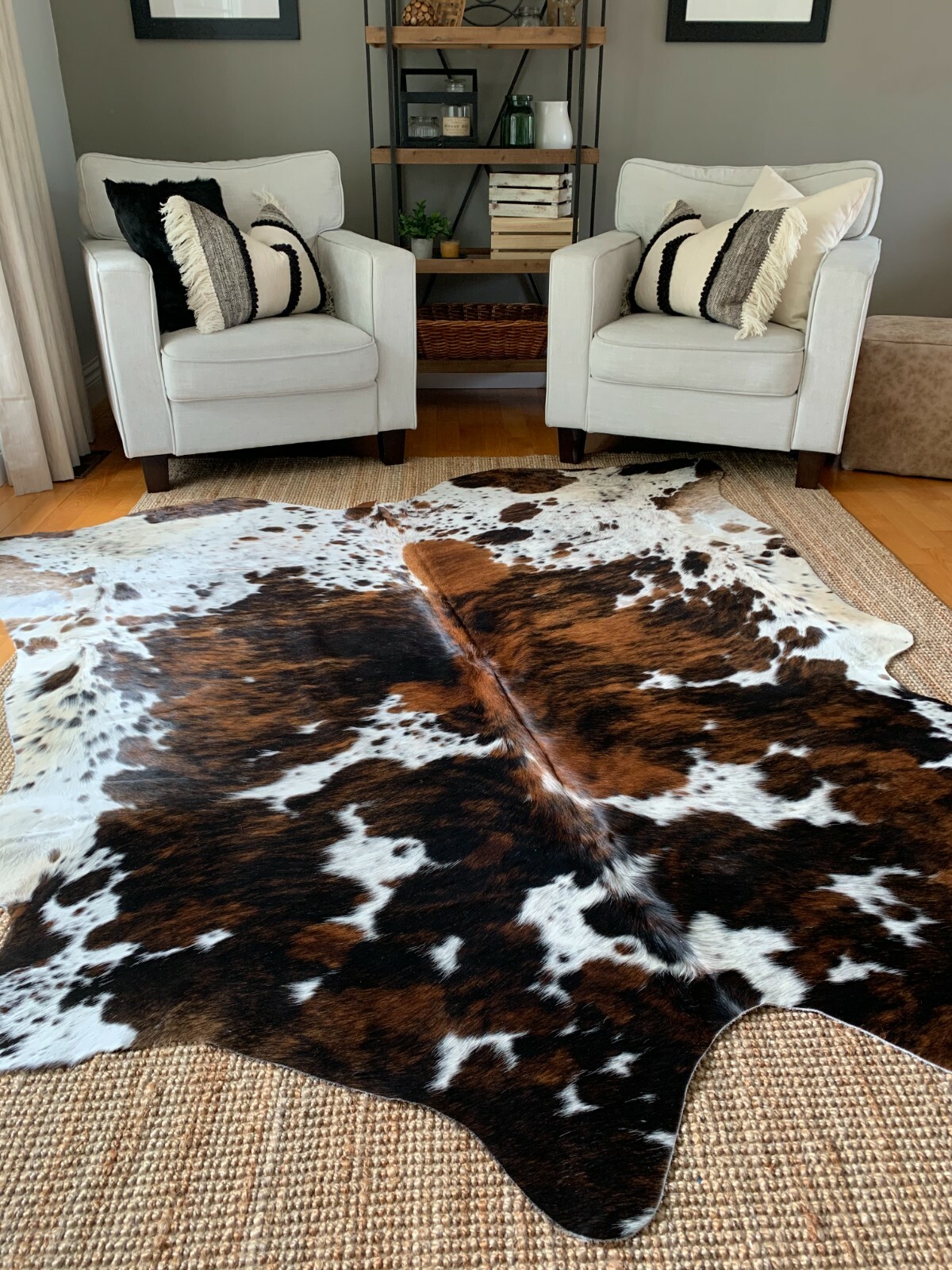Tricolor Cow Hide Real Skin Leather Rug - Average Size 6X6 feet New Cowhide Rug