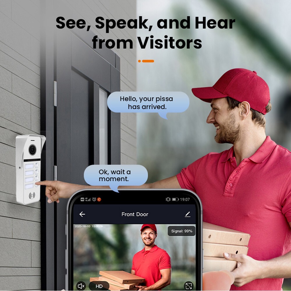7 Inch 4 Unit Video Intercom System for Apartment, Wired Cable & Touch Screen