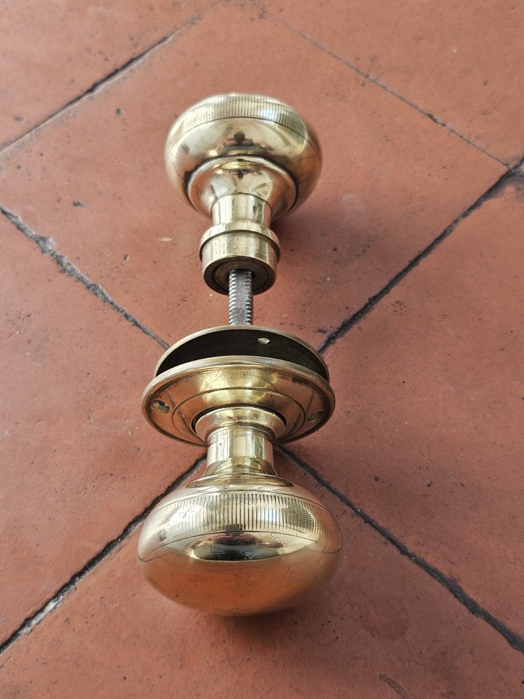 Antique original large brass knurled mortice lock bun knobs
