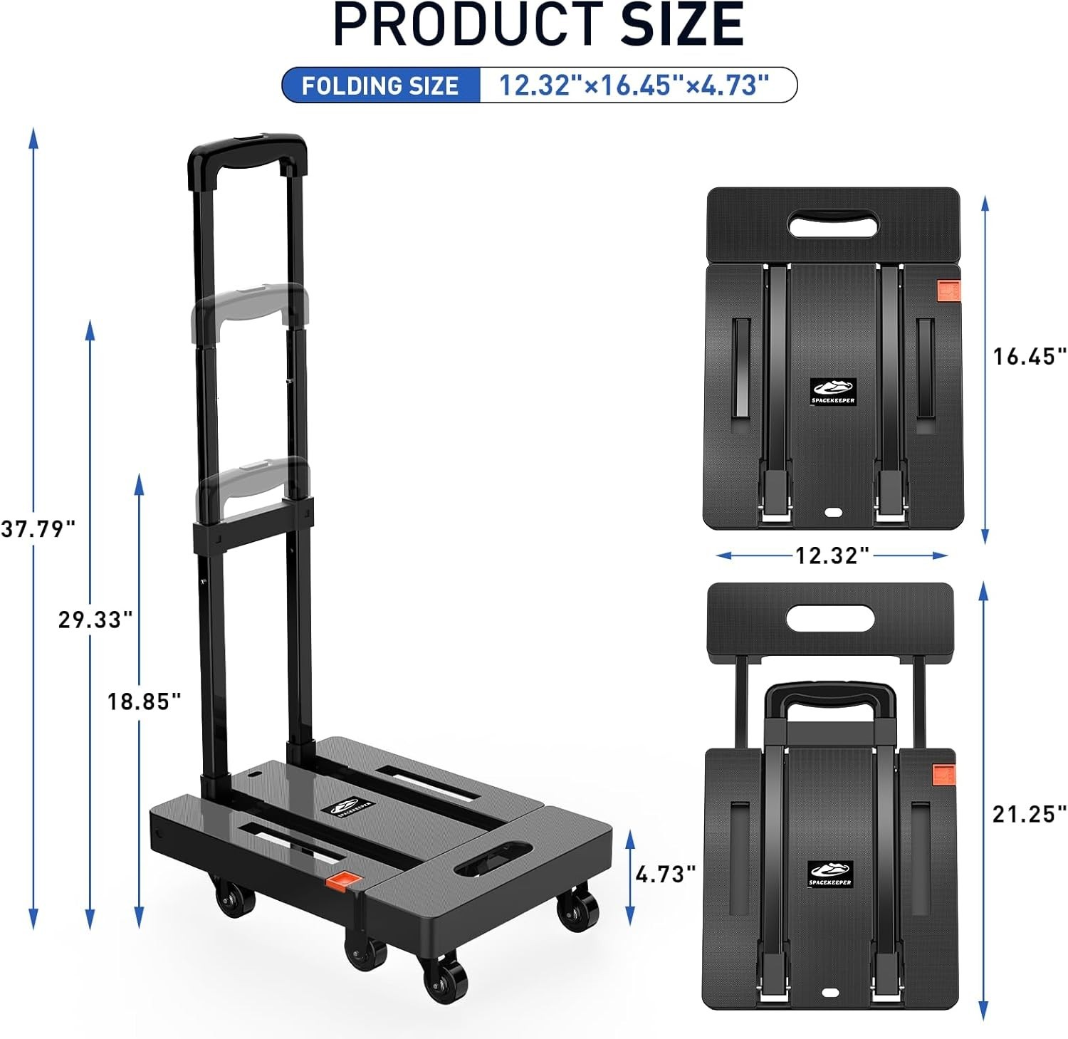 Folding Hand Truck, 500 LB Heavy Duty Luggage Cart, Utility Dolly Platform Cart