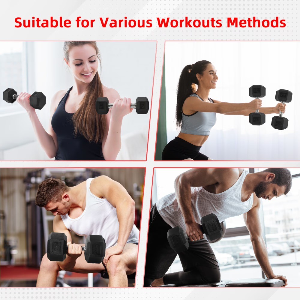 Rubber Encased Hex Dumbbells, 10 lbs Pair, Black