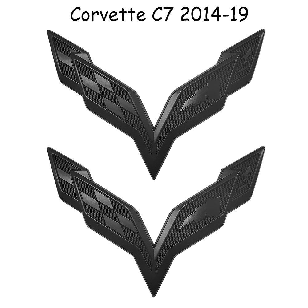 For 2014-2019 Corvette C7 Whole Black Front Rear Set Cross Flags Emblem