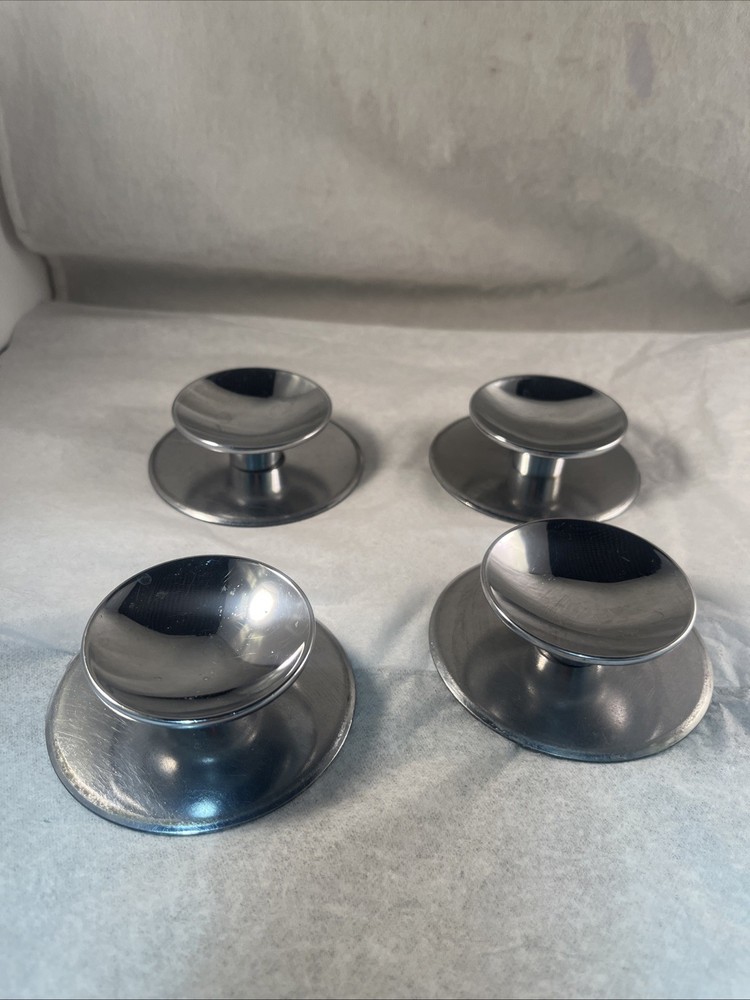 4 Vintage AJAX Shiny Chrome Beveled Concave 2" Round Knobs & 2.75” Back Plates