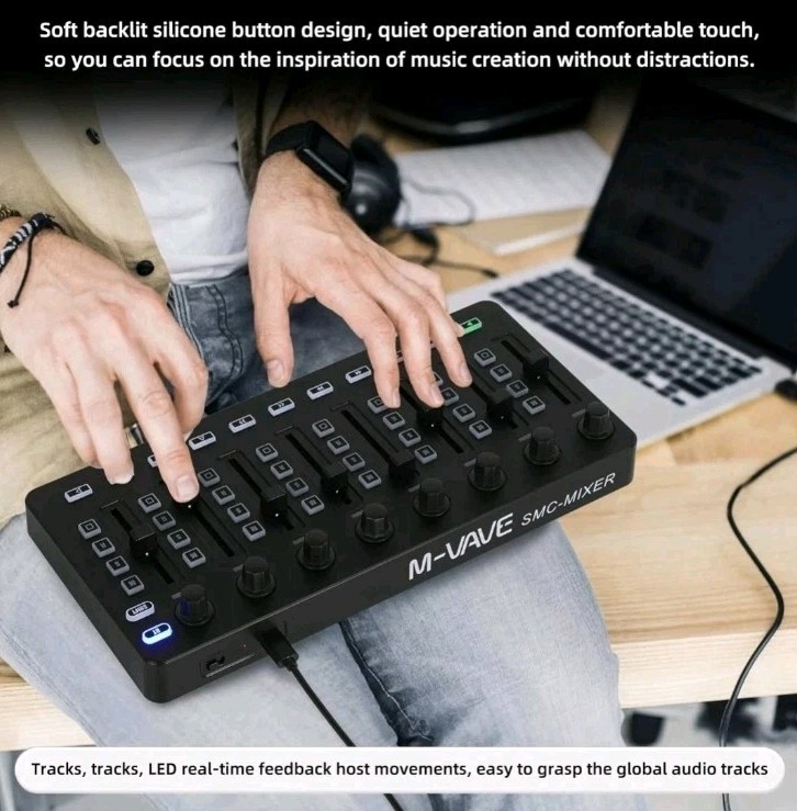 M-VAVE Wireless Midi Controller Mixer, Bluetooth Semi Weighted Professional dyna