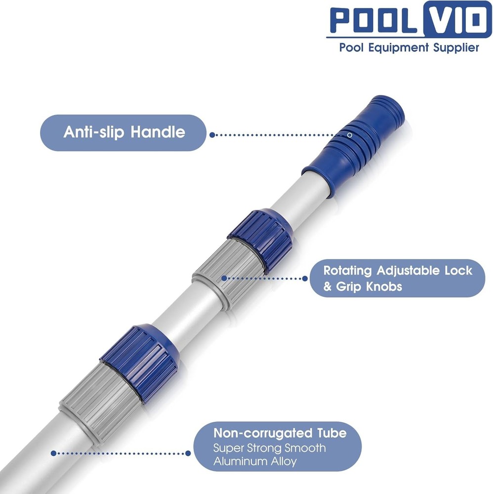Adjustable 12 FT Pool Maintenance Pole - Reliable Grip & Rust-Proof Aluminum