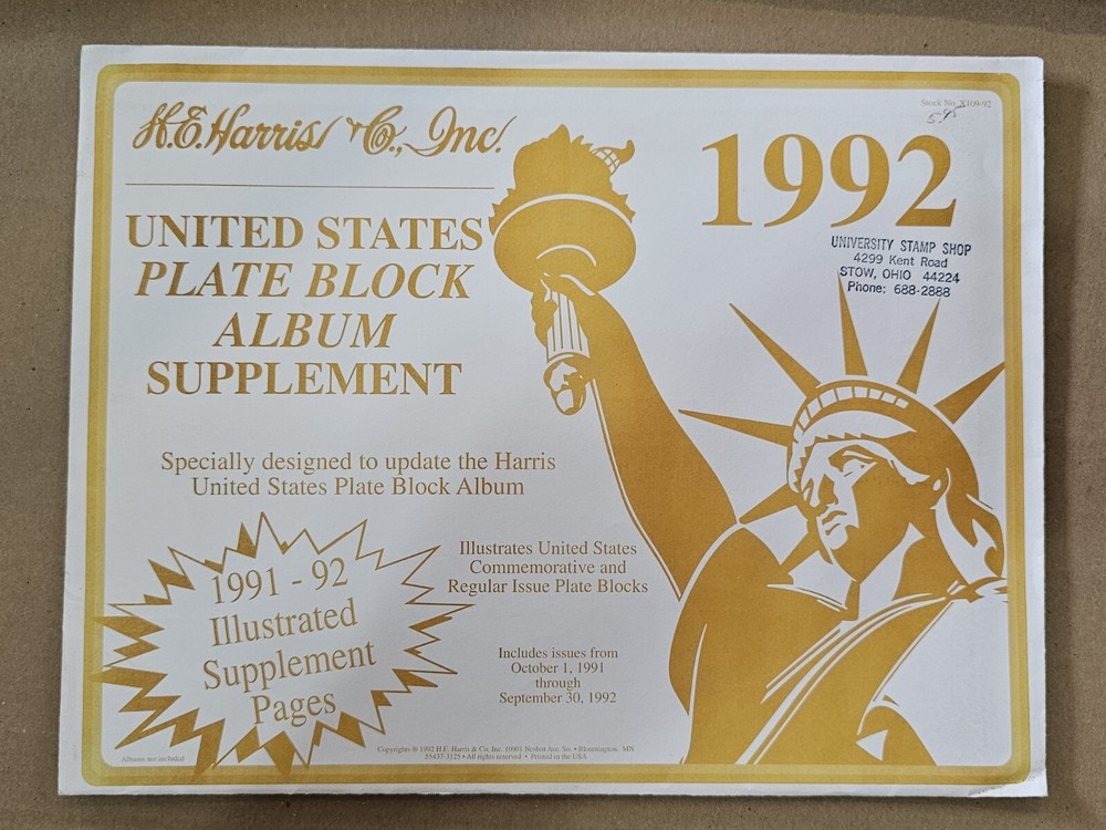 1992 H. E. Harris Plate Block Supplement Pages NOS