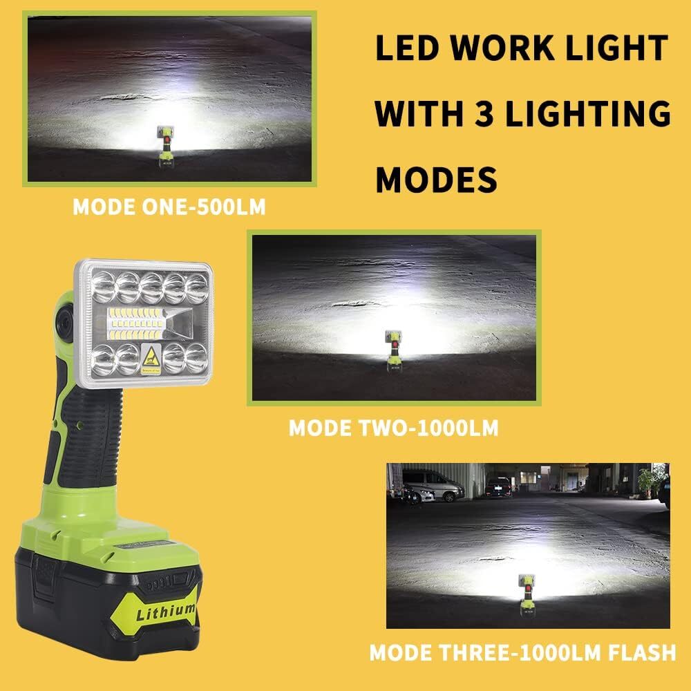 Cordless LED Work Light for Ryobi 18V Li-Ion Battery Handheld Jobsite Light 9W
