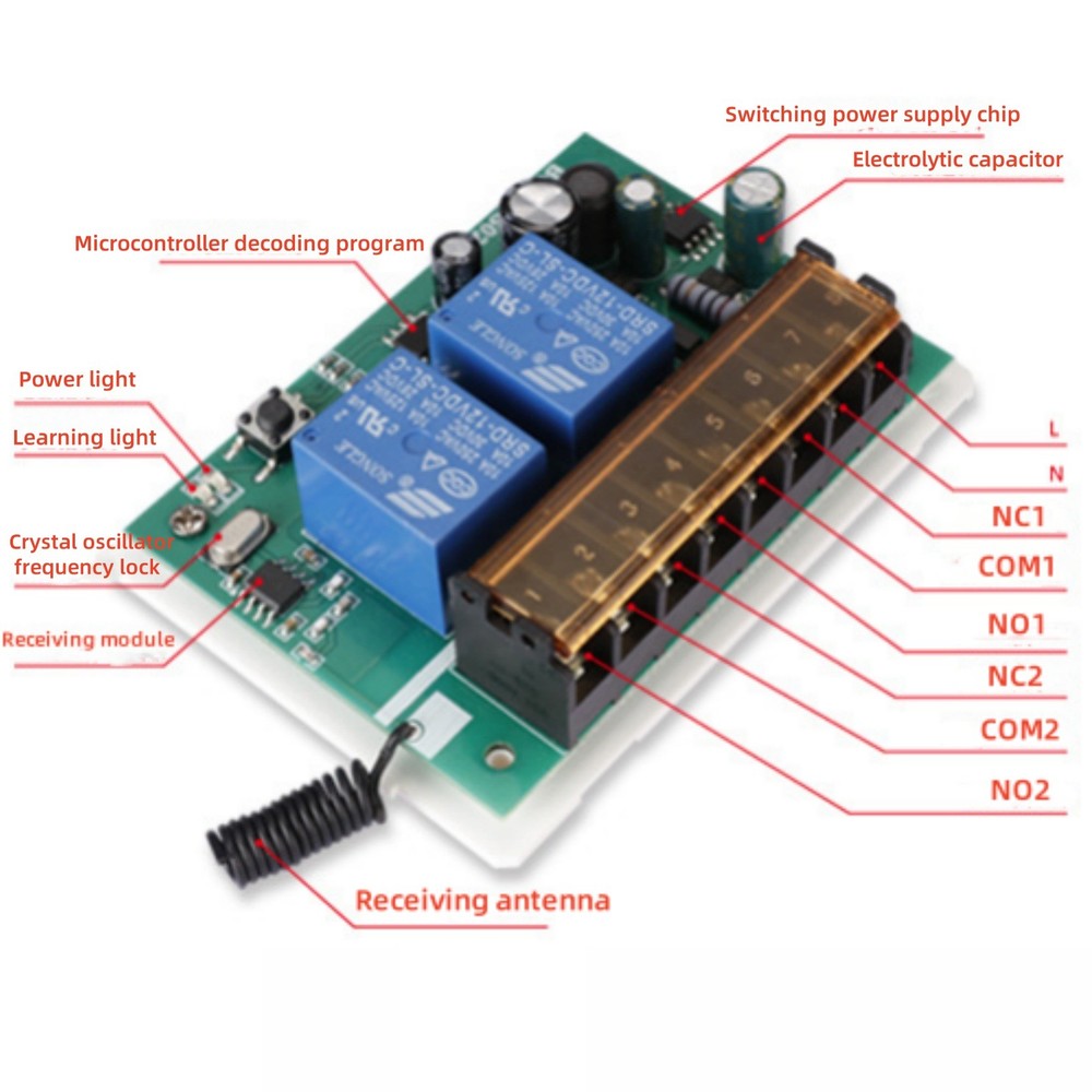 110V 2Ch Relay Receiver Wireless Remote Control Switch for Garage/Gate 220V dd