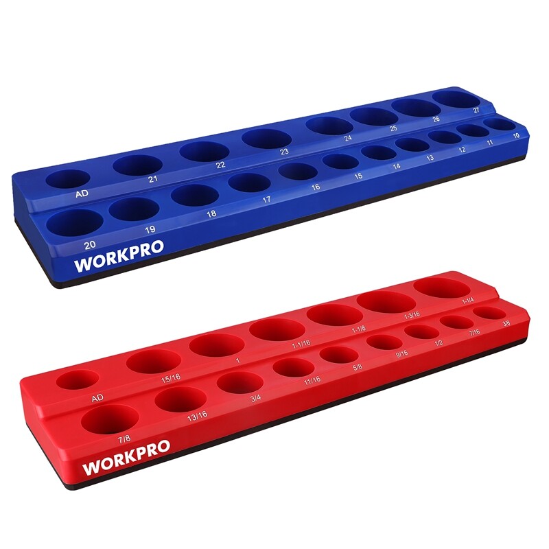 WORKPRO 2PC 1/2" Magnetic SAE Metric Socket Organizer Set Socket Holder Cart Set