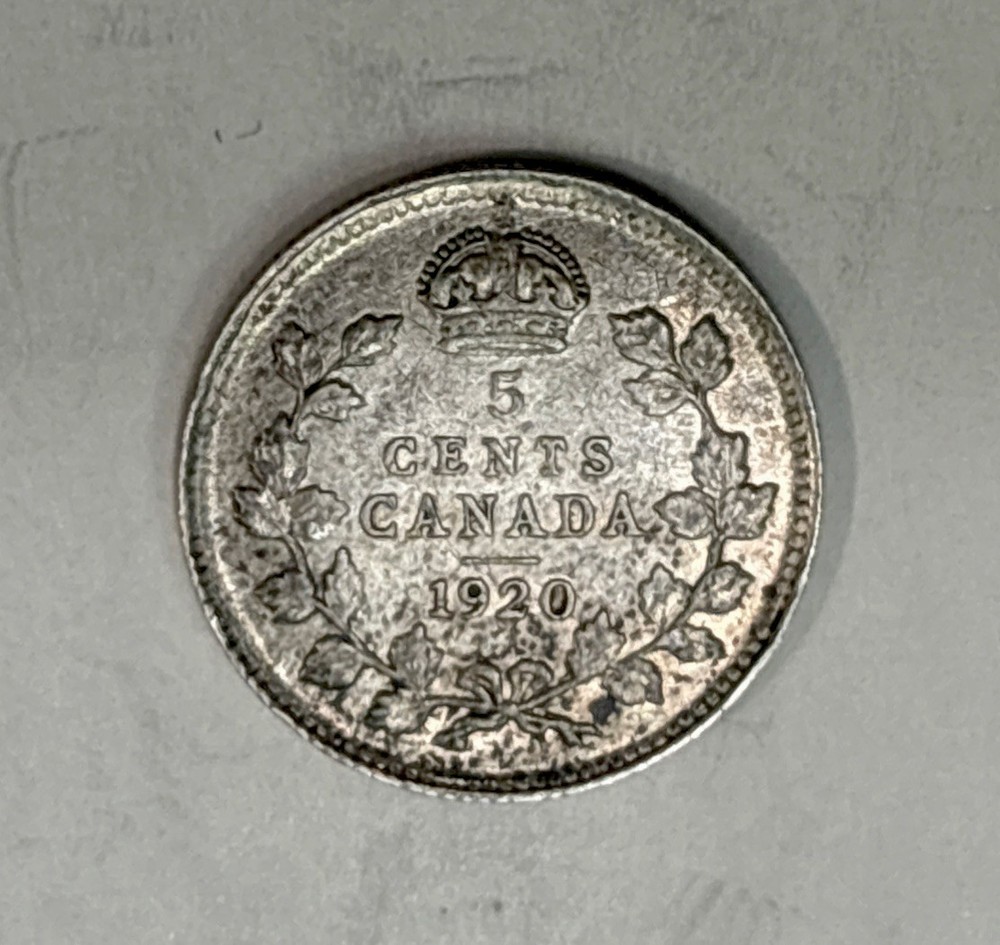 1920 Canada Silver! 5 Cent Coin! (CLD!) ENN Coins