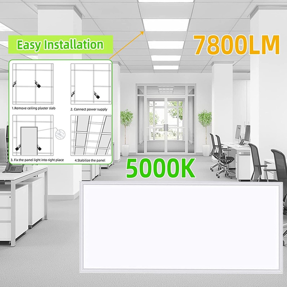 4 Pack 2x4 FT LED Flat Panel Troffer Light, 5000K, 75W, Drop Ceiling Lights