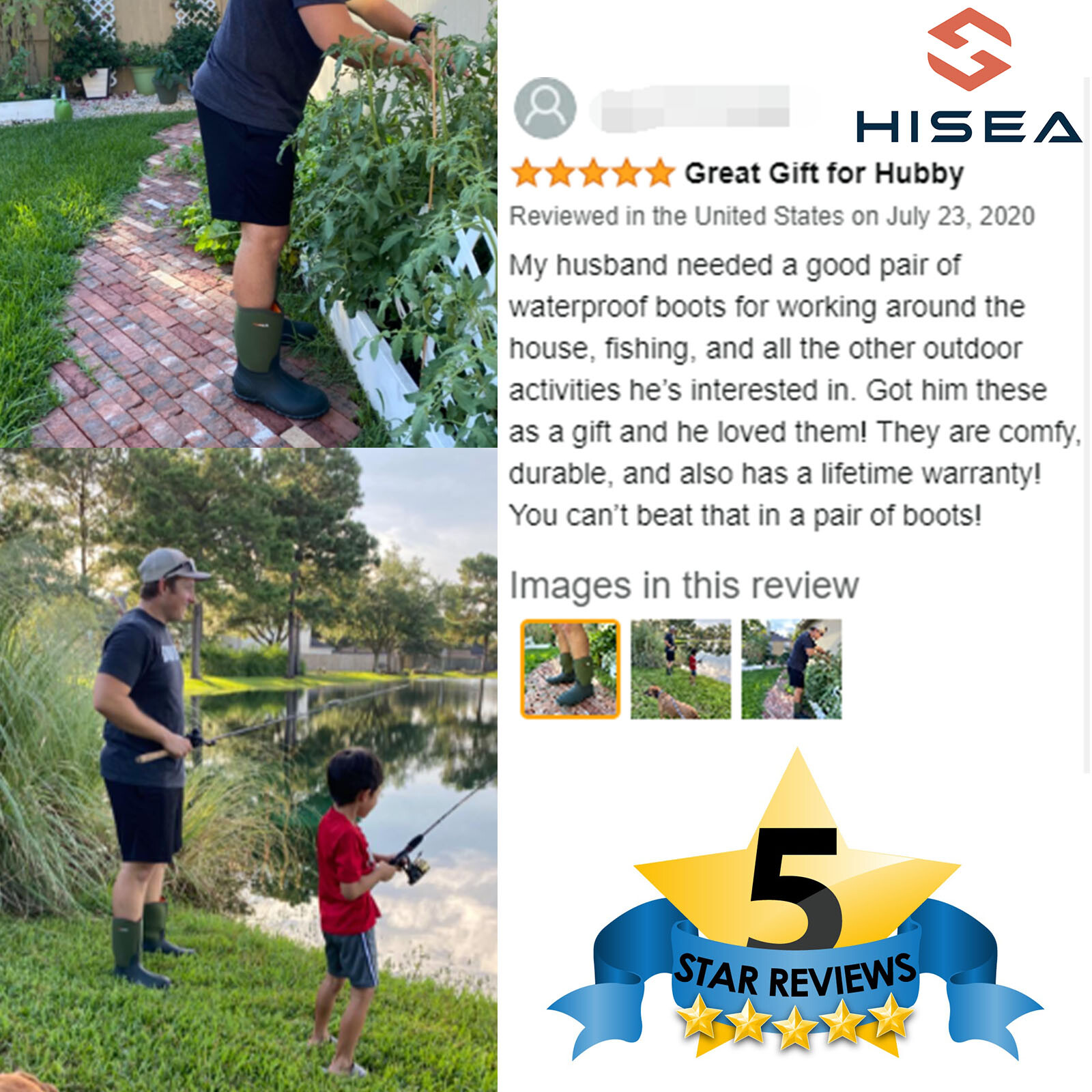 HISEA Men Mid-Calf Rain Boots Waterproof Insulated Snow Hunting Garden Mud Boots