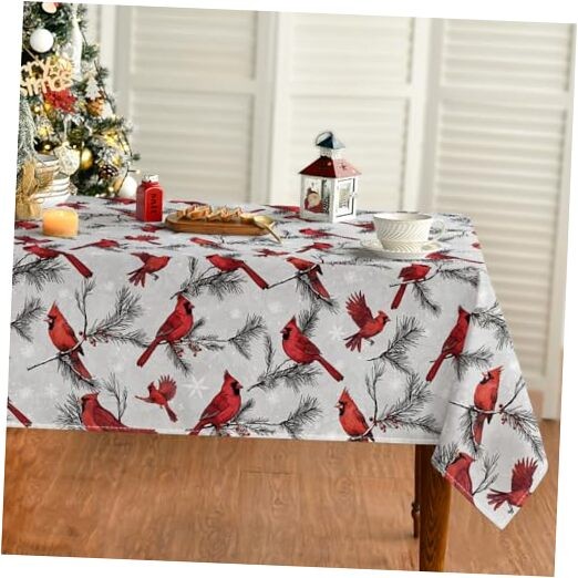 Christmas Tablecloth 60×84 Inch Rectangular Birds 60" x 84" (Rectangular) Red