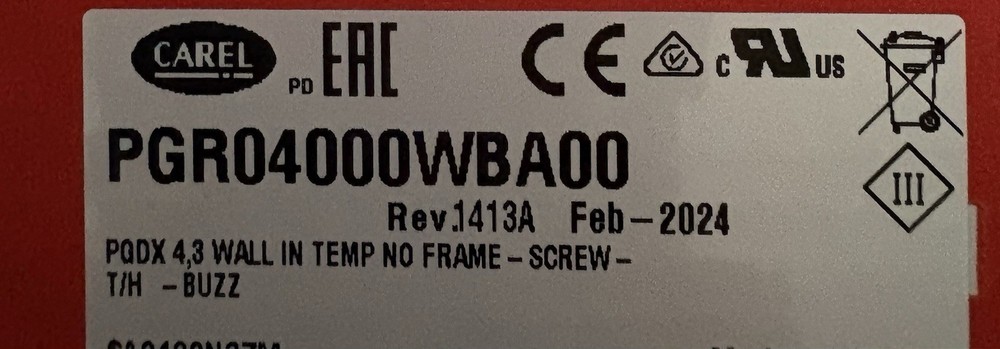 Carel PGR04000WBA00 Touch Screen Temperature Controller