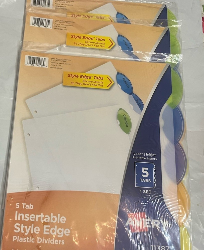 5 Tab  Style Edge Avery Plastic Dividers  - 3 Pack 11387 Extra Durable
