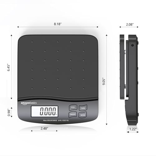 Amazon Basics Digital Postal Scale, AC Adapter, 65 lb 65 pound, Black