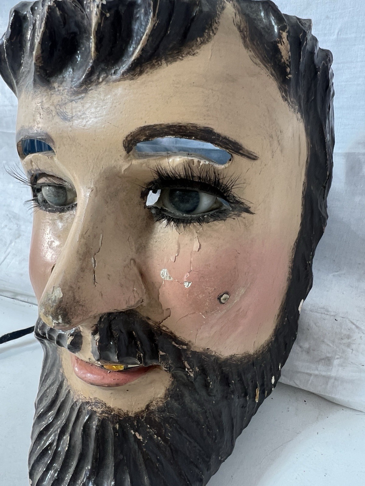 Mexican Folk Art Catrine Dandy Mask w/ Glass Eyes Moving Eyelids Gold Tooth