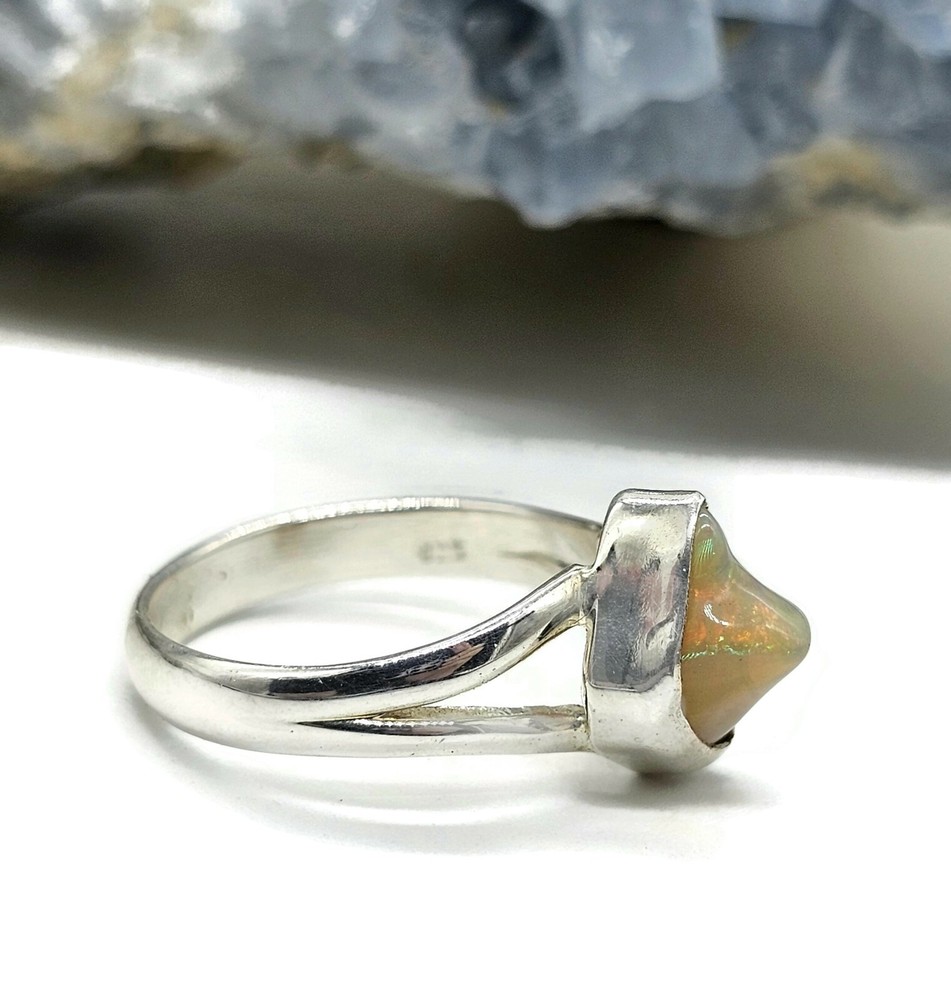 Solid Opal Ring, Size Q, October Birthstone, Sterling Silver, Rough Gem, Aura