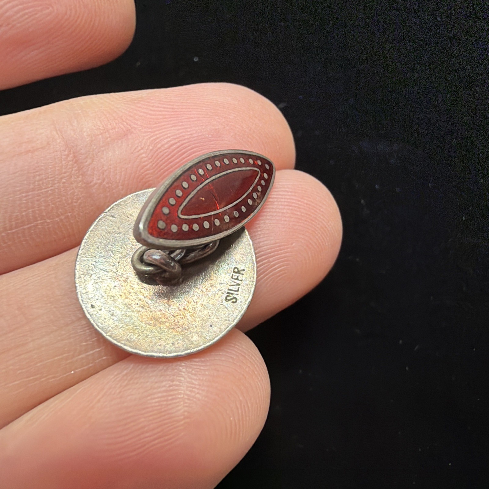 Vintage Japanese Cloisonne Enamel Sterling Silver Cufflinks Red House Palace