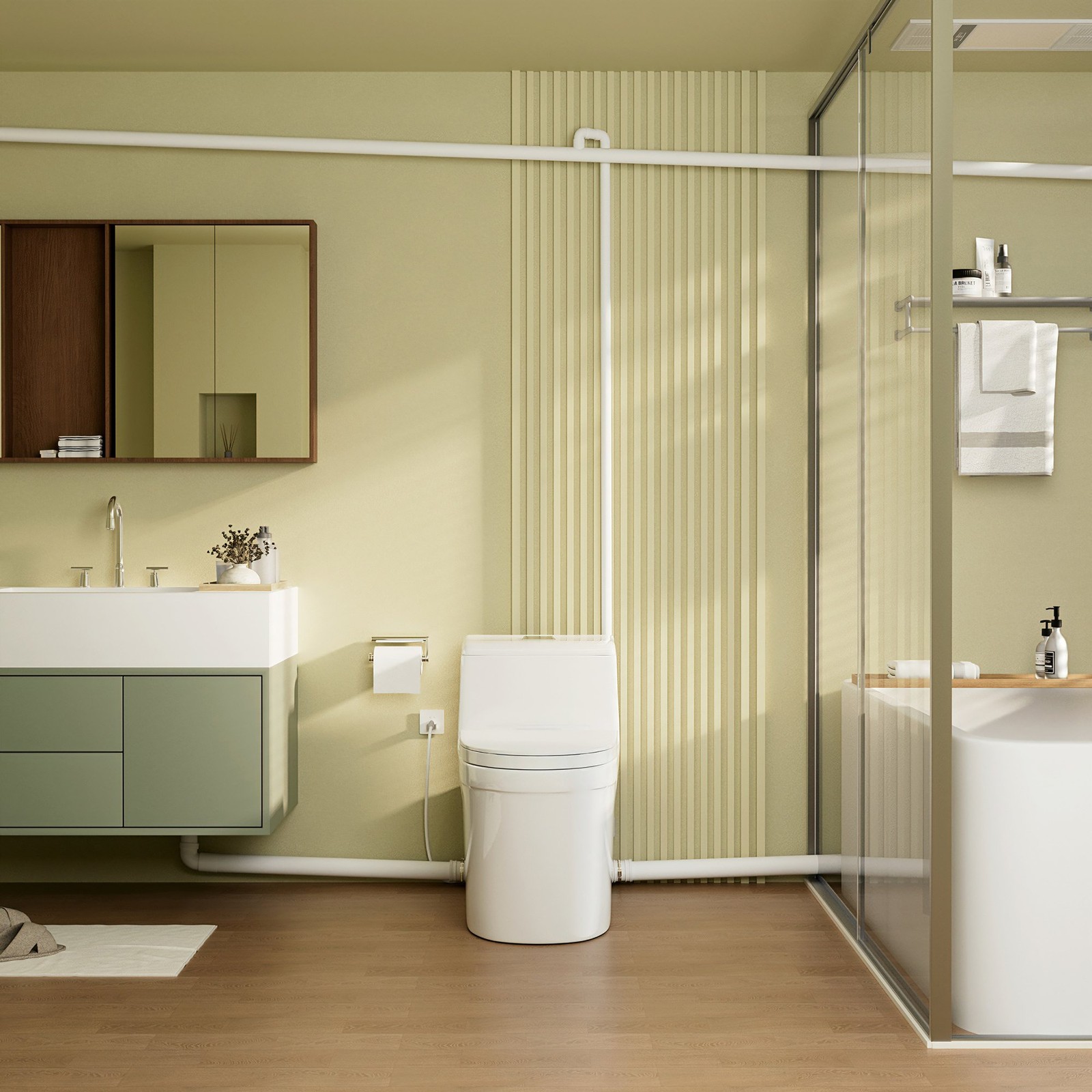 One Piece Macerating Toilet System with 600W Pump Upflush Toilet for Basement