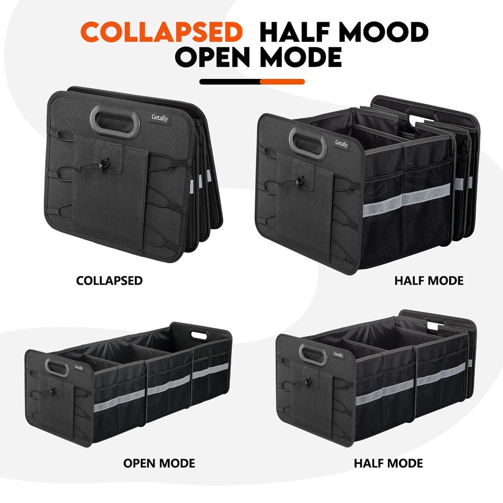 Collapsible Car Trunk Organizer with Multi Pockets & 3 Compartments Storage
