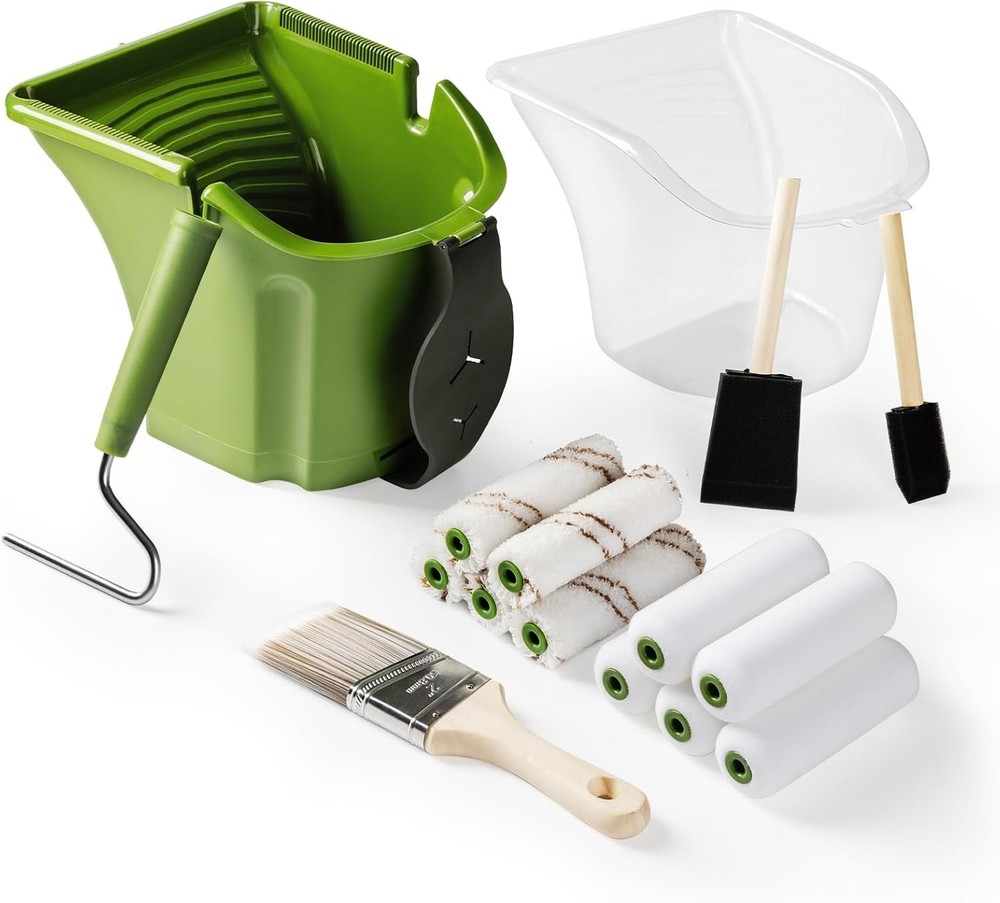 Complete Paint Roller Set with Foam Rollers, Bucket and Adjustable Grip Brush