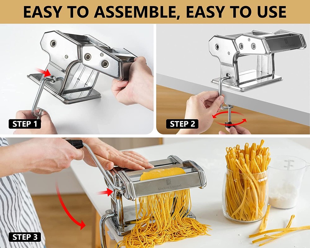 Pasta Maker Machine Stainless Steel Manual Roller Press Adjustable 8 Settings