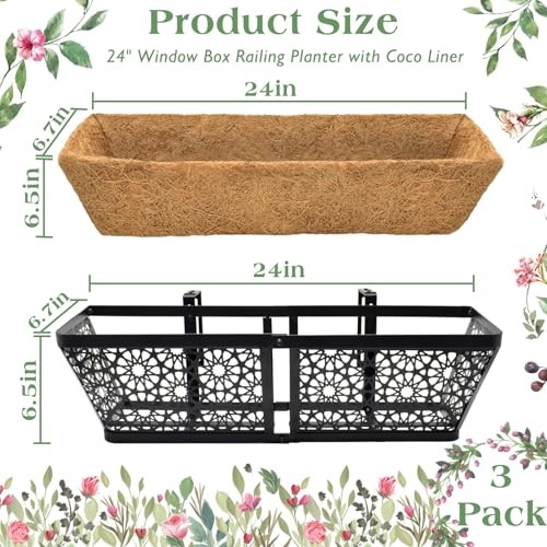 Railing Planter Boxes, 24 Inch Window Flower Box 24 Inch - 2 Pack Rectangular