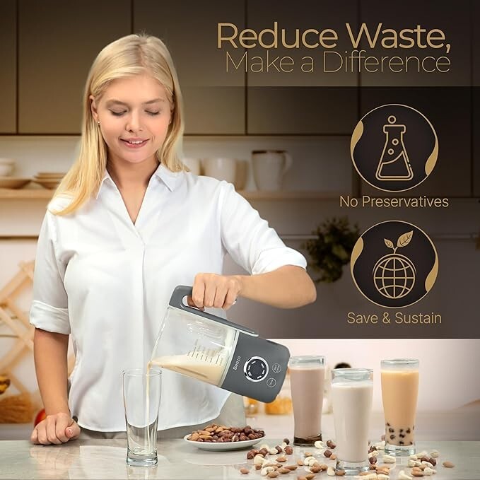 BEEZE Automatic Nut Milk Maker - 14oz Nut Milk Maker Machine - Gray