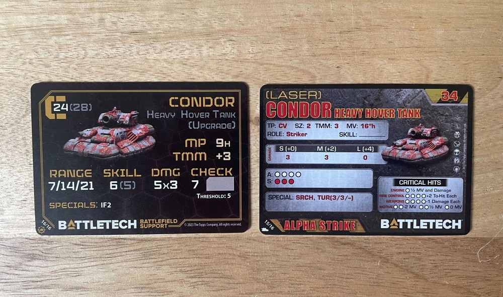 Catalyst Battletech *SINGLE* Battlefield Support Assault and Cavalry--Condor