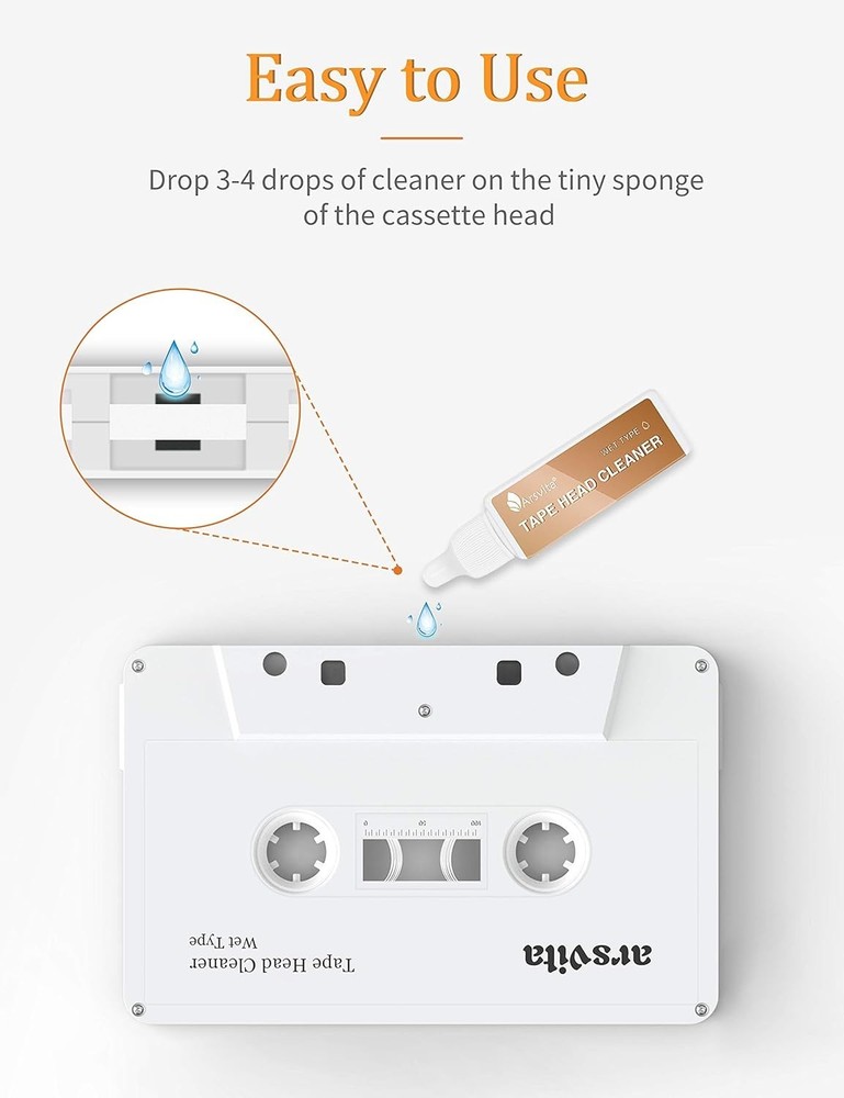 Audio Cassette Head Cleaner with Solution - Easy Operation, Great Sound