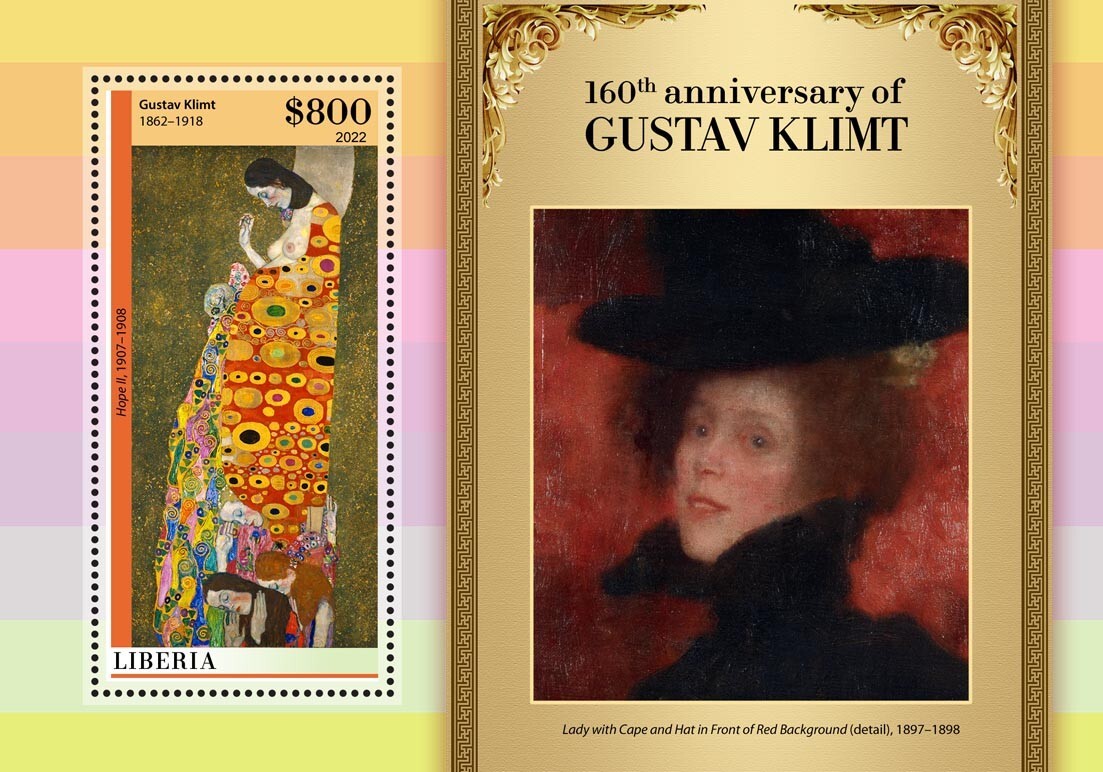 Gustav Klimt Art Paintings 160th Anniversary MNH Stamps 2022 Liberia S/S