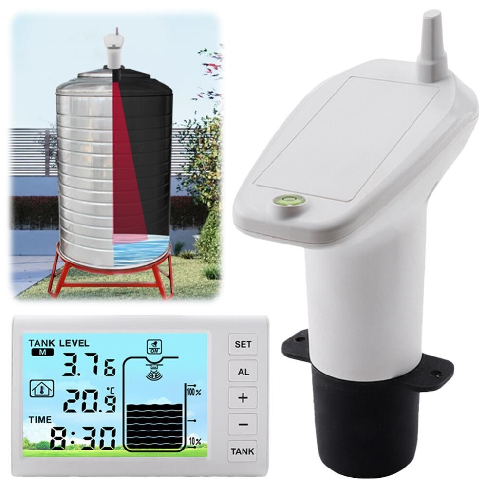 Wireless Ultrasonic Water Level Indicator Gauge Temperature Sensor Time Display