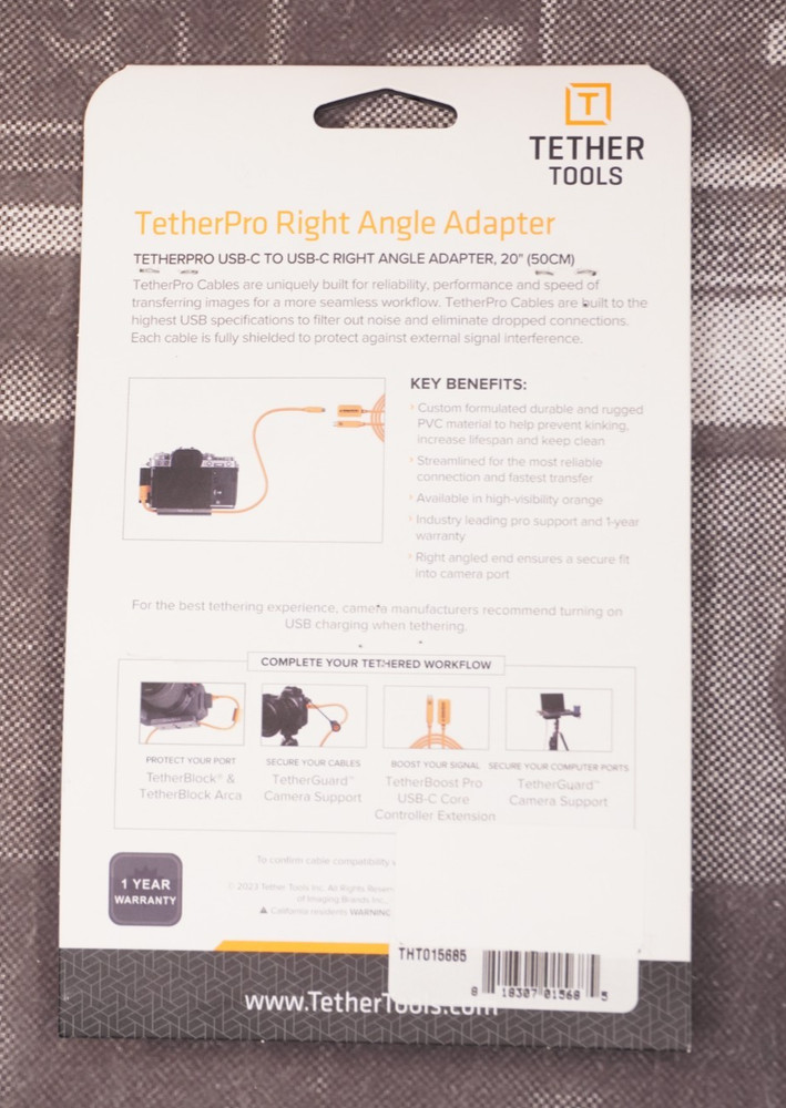 TETHERTOOLS TETHERPRO Right Angle USB-C to USB-C Pigtail, 20", Orange
