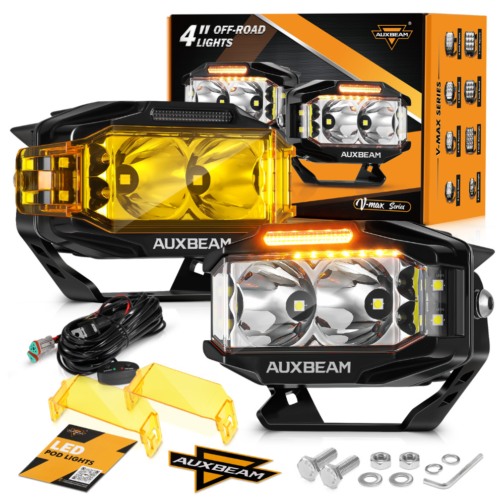 2x AUXBEAM 4" Side Shooter LED Work Light Bar Spot Pods Ditch Fog Lamp Amber DRL