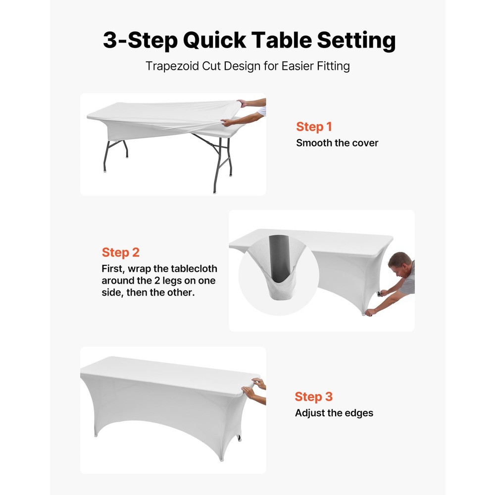 6 Pack Stretchable Table Covers 8FT Rectangular Tables Wrinkle-Resistant &