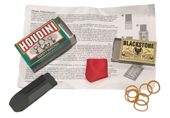 HOUDINI MATCH BOX MAGIC TRICK Appearing Coin In Boxes & Bag Pocket Beginner Set