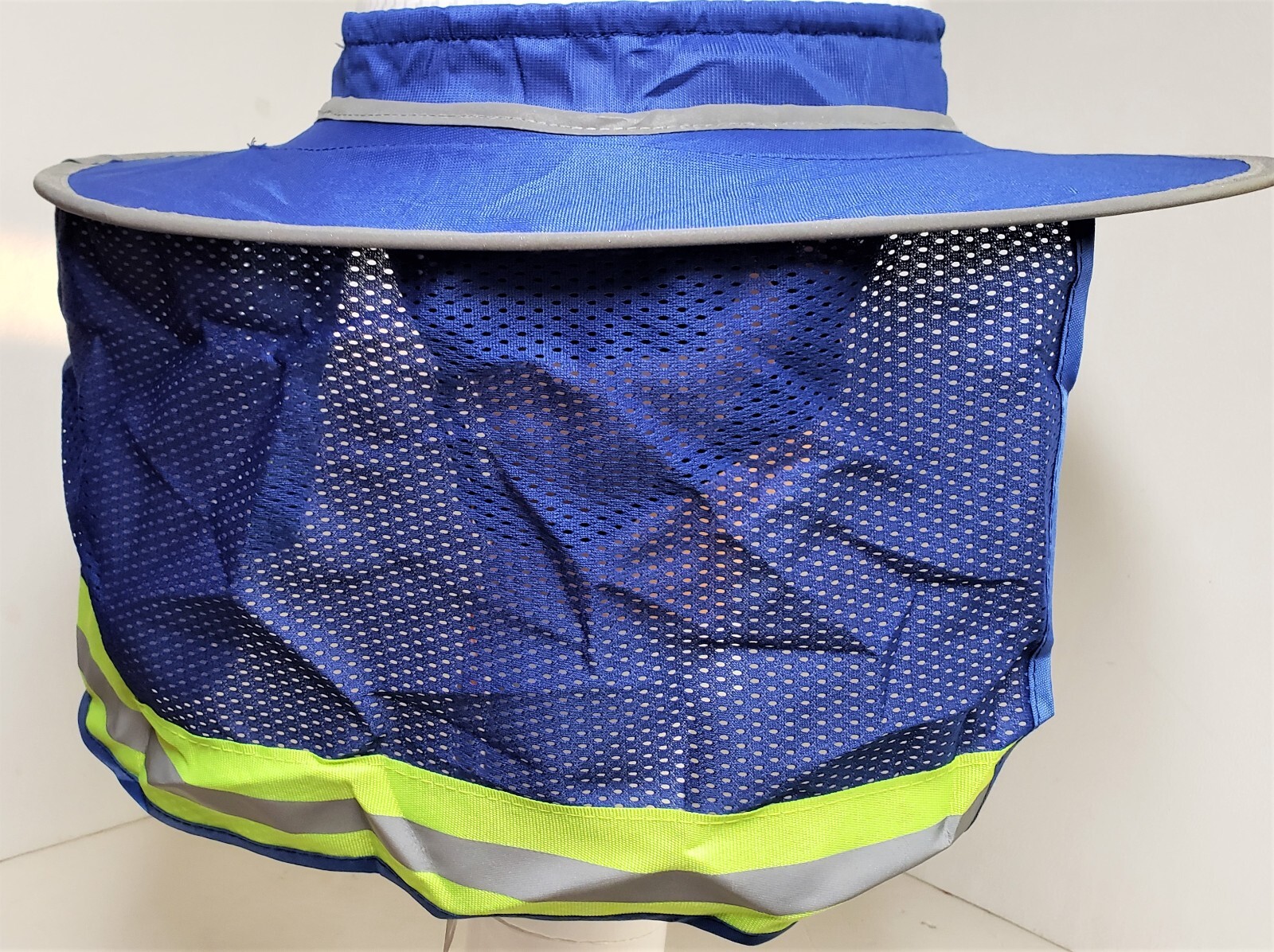 BLUE Hard Hat Sun Shade Visor Full Brim Mesh Neck HI VIS REFLECTIVE STRIPE