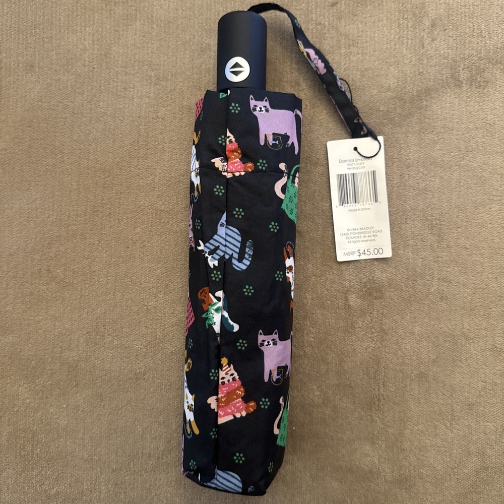 NWT- Vera Bradley Essential Umbrella Herding Cat Multi-Colored Black $45
