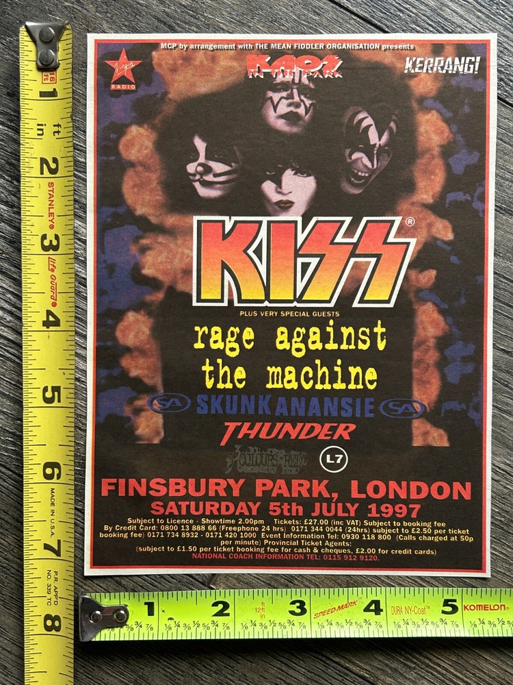 KISS Concert Ad Advert Reunion Tour Finsbury Park London July5 1997 Vintage Kiss