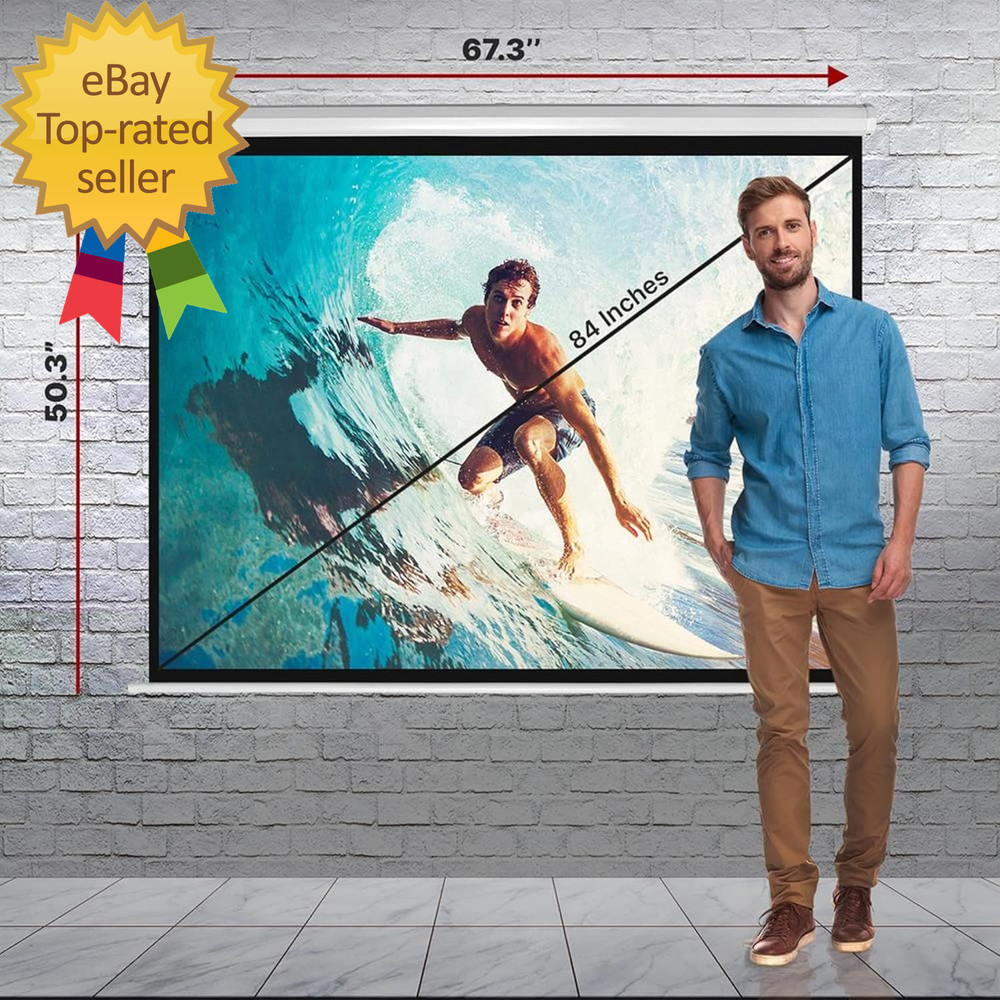 Manual Pull-Down Projector Screen Universal 84Inch Roll-Down Retractable Manual