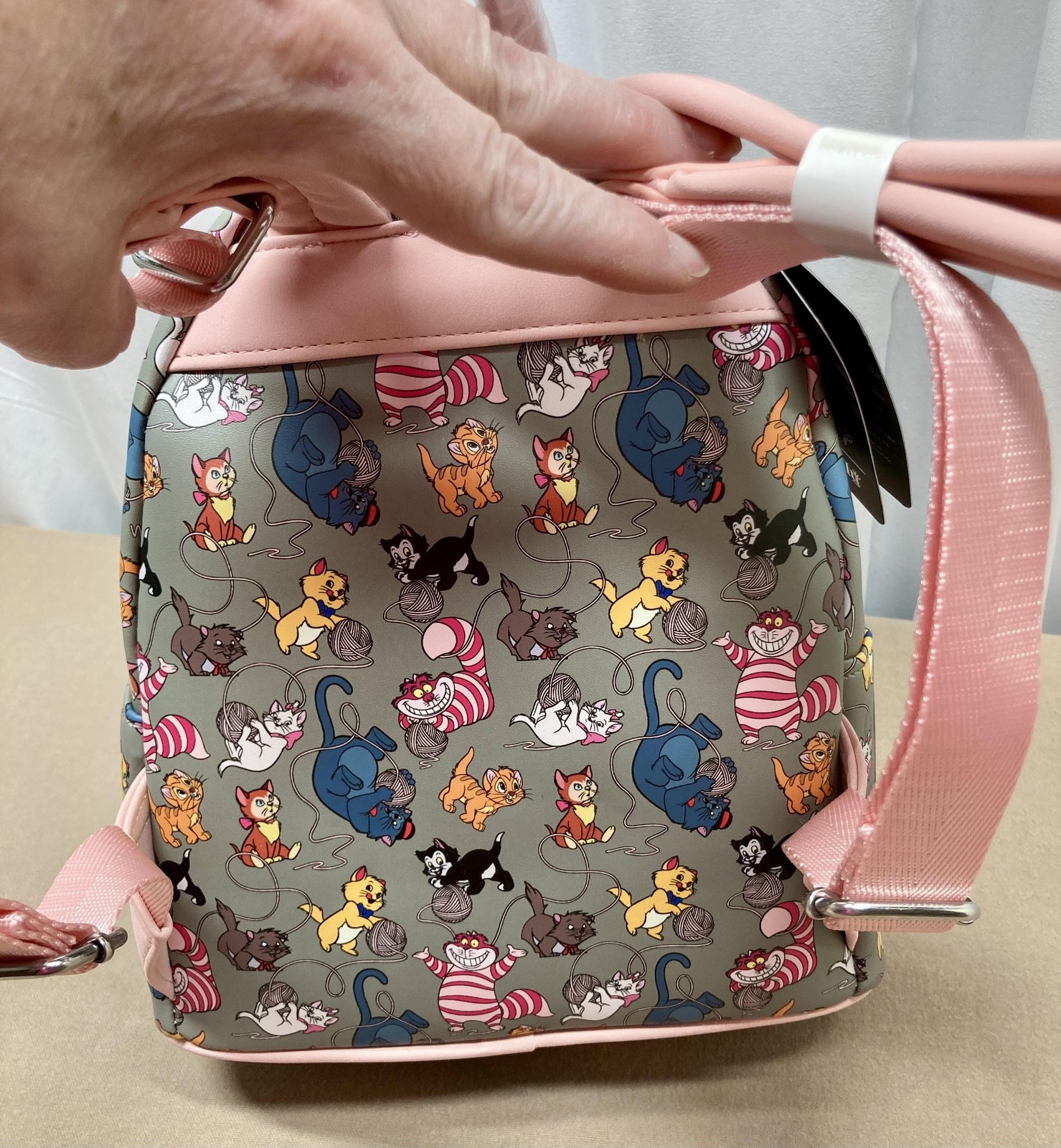 Disney Loungefly Cats Kittens Yarn Allover Print Mini Backpack Pink Gray NWT