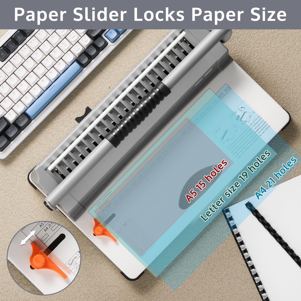 Binding Machine, 21-Hole 450 Sheets Paper Comb Binding Machine for Letter Siz...