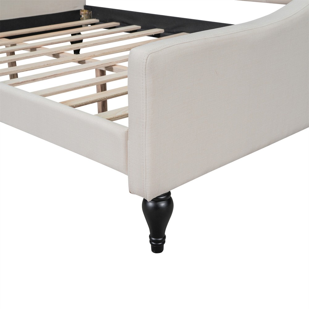 Full Size Daybed Linen Upholstered Bed Frame Sofa Bed for Bedroom Beige US