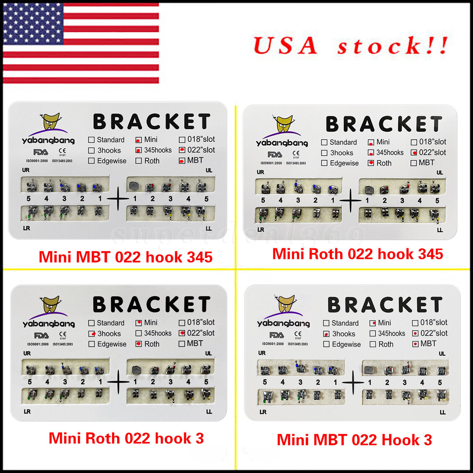 Dental Orthodontic Bracket Braces Roth/MBT 345 Hooks /Super Arch Wire Niti Round