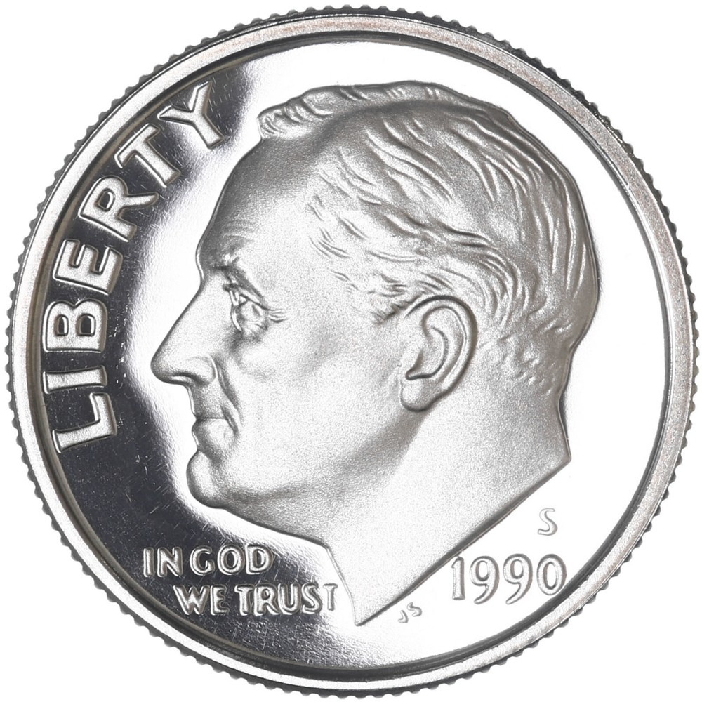 1990 S Roosevelt Dime Gem DCam Proof CN-Clad