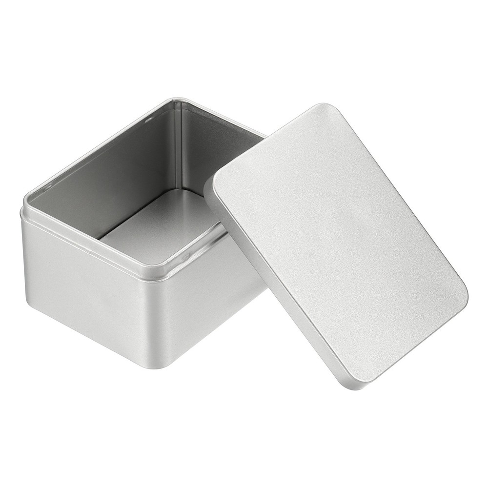 4.5"x3.3"x2.3" Rectangular Tin Box Metal Storage Tin Box with Lid Silver