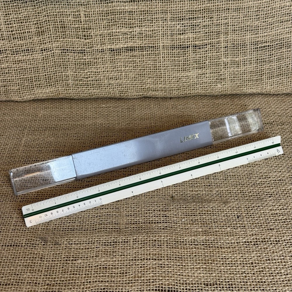Linex Unmarked Triangular Graphics Engineering Drawing ruler in original case