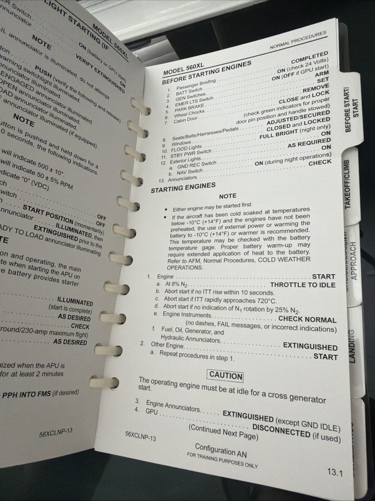 Cessna Citation Excel 560XL Pilot's Normal Procedures Checklist