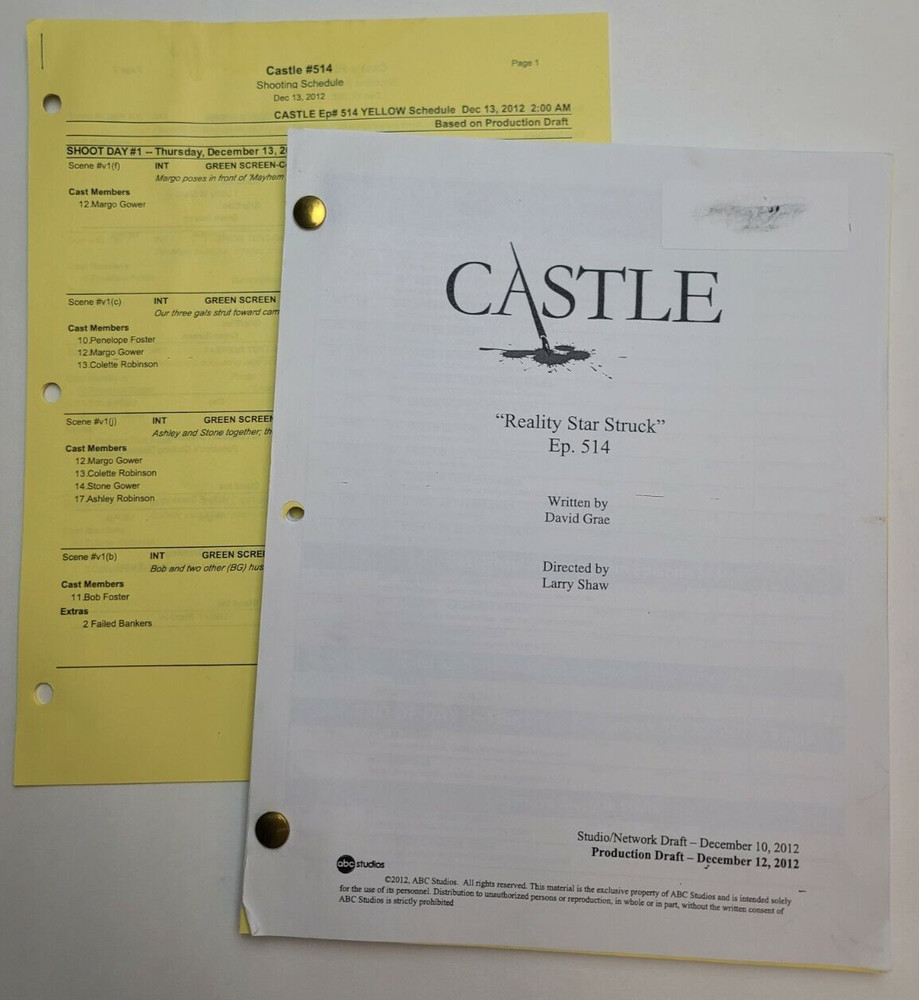 CASTLE / David Grae TV Script, Patrick Fabian episode "Reality Star Struck"
